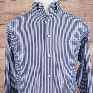 Chaps Dress Shirt Mens Large 16-16.5 34/35 Blue Stripe Wrinkle Free Button Down